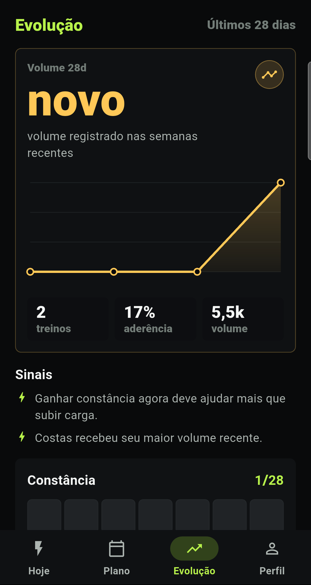 GMOVE — tela Evolução com sinais de progresso