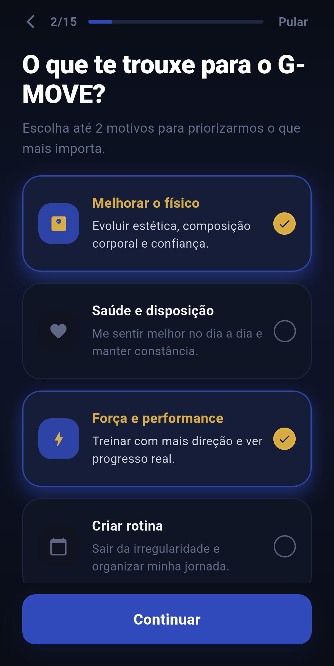 G-MOVE — tela 1 do app